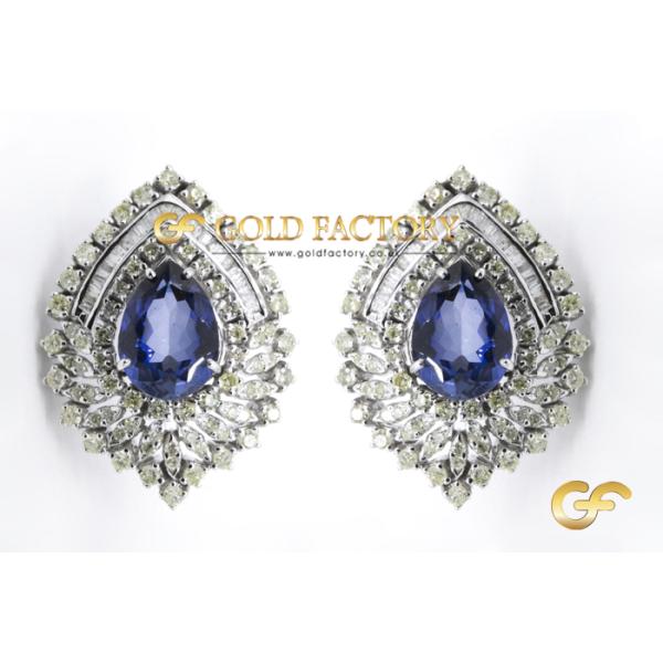 Diamond Drop Earrings With Blue Sapphire Center