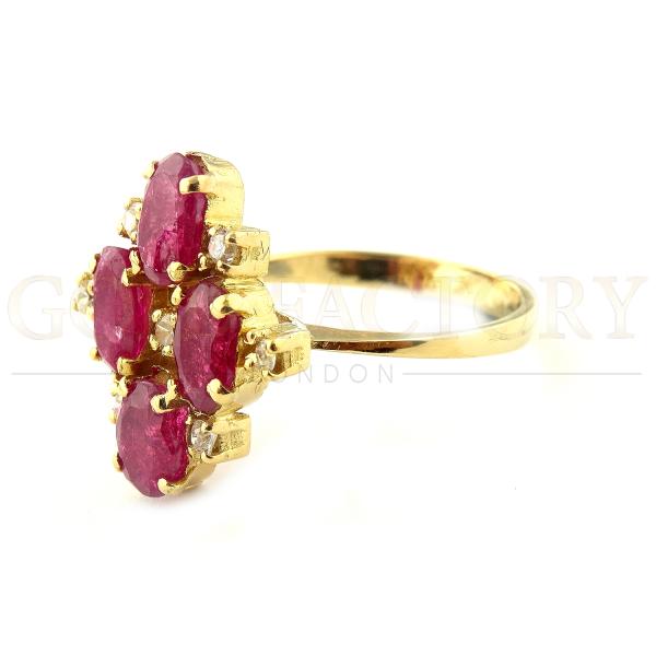 Ruby And Diamond Cluster Ring