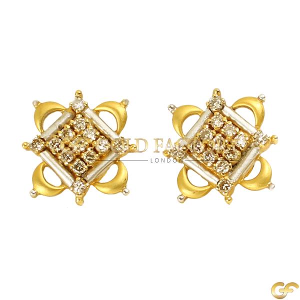 Gold Ornate Square Diamond Earrings