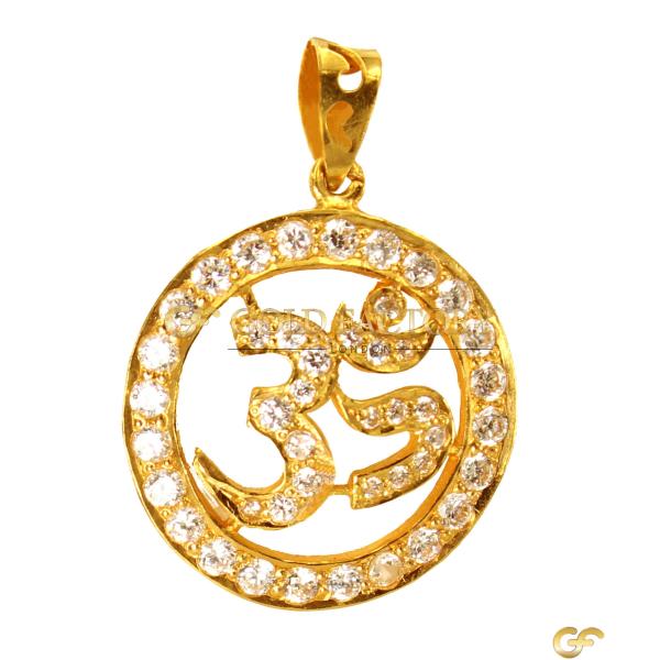Gold Om Pendant With Crystal Border