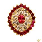 Ruby And CZ Cluster Heart-Shaped Gold Ring