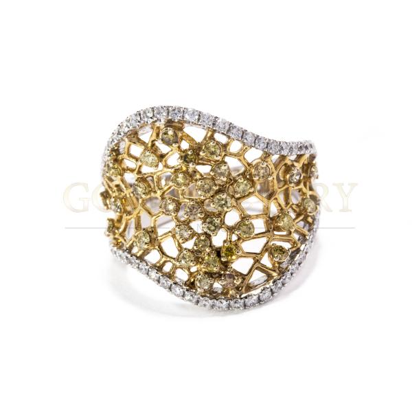 18ct Lattice-Style Yellow And White Diamond Ring